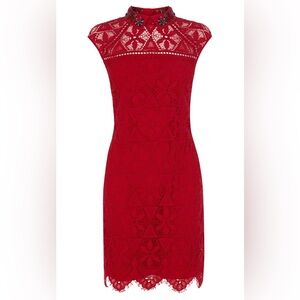 Karen Millen red embellished lace dress